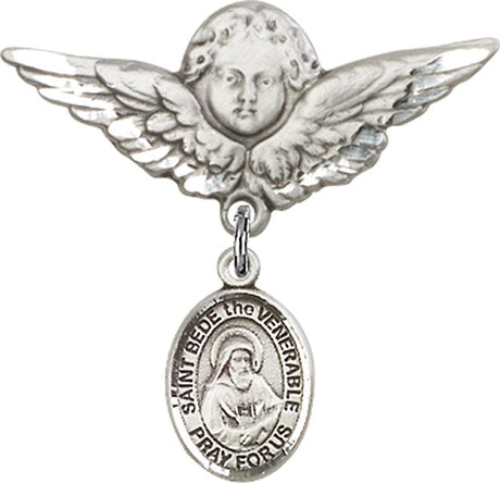 St. Bede the Venerable Charm and Angel with Larger Wings Badge Pin