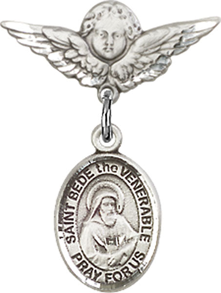 St. Bede the Venerable Charm and Angel with Smaller Wings Badge Pin