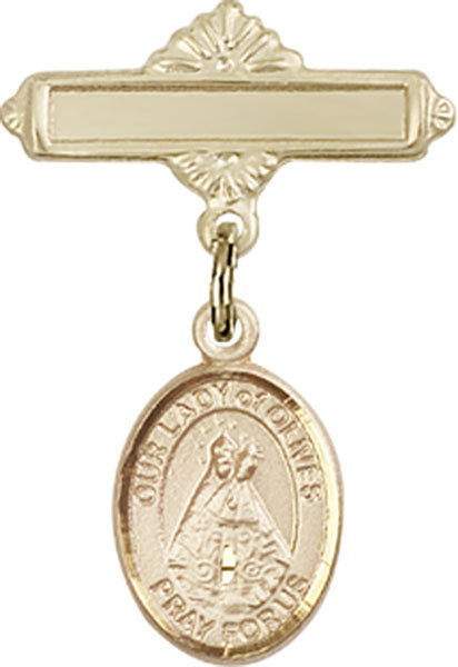 Our Lady of Olives Charm and Polished Engravable Badge Pin