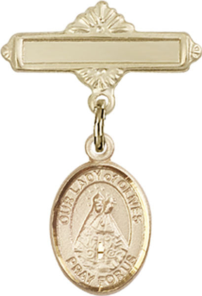 Our Lady of Olives Charm and Polished Engravable Badge Pin