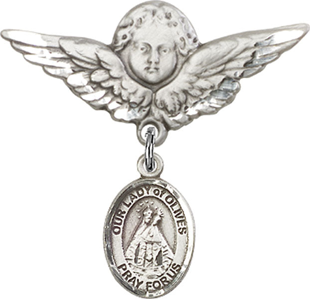 Our Lady of Olives Charm and Angel with Larger Wings Badge Pin