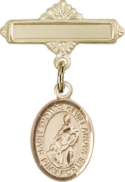 St. Thomas of Villanova Charm and Polished Engravable Badge Pin