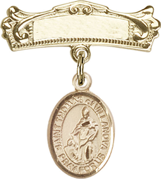 St. Thomas of Villanova Charm and Arched Polished Engravable Badge Pin