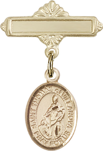 St. Thomas of Villanova Charm and Polished Engravable Badge Pin