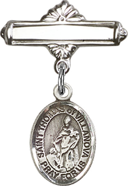 St. Thomas of Villanova Charm and Polished Engravable Badge Pin