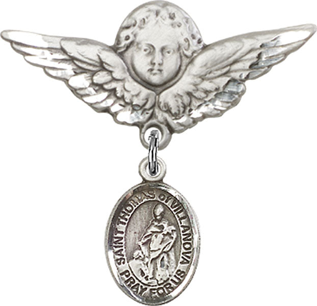 St. Thomas of Villanova Charm and Angel with Larger Wings Badge Pin