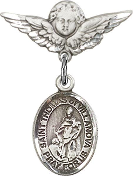 St. Thomas of Villanova Charm and Angel with Smaller Wings Badge Pin