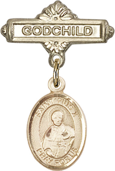 St. Pius X Charm and Godchild Badge Pin