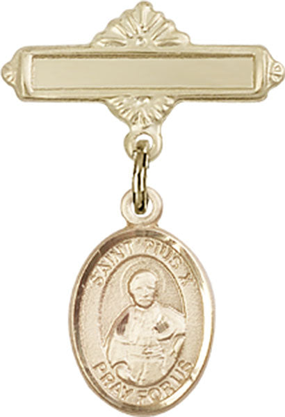 St. Pius X Charm and Polished Engravable Badge Pin