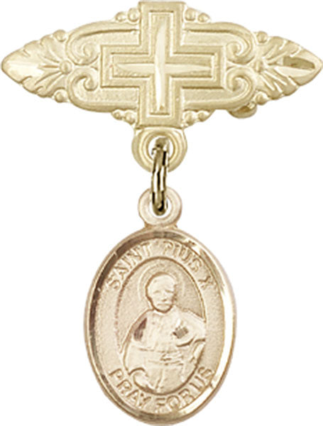 St. Pius X Charm and Badge Pin with Cross