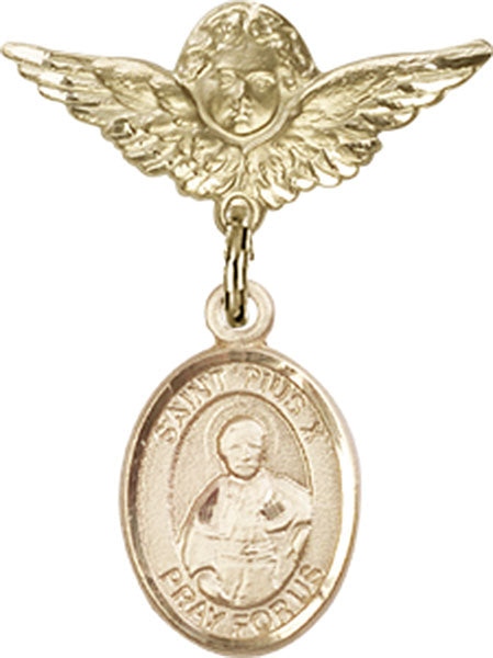 St. Pius X Charm and Angel with Smaller Wings Badge Pin
