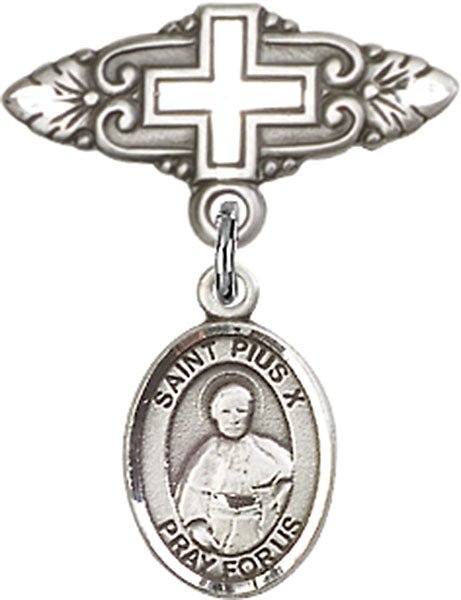 St. Pius X Charm and Badge Pin with Cross