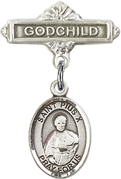 St. Pius X Charm and Godchild Badge Pin