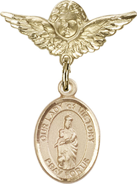 Our Lady of Victory Charm and Angel with Smaller Wings Badge Pin