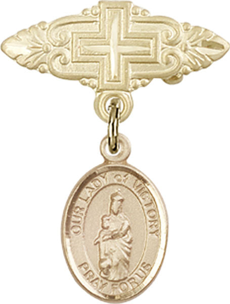 Our Lady of Victory Charm and Badge Pin with Cross