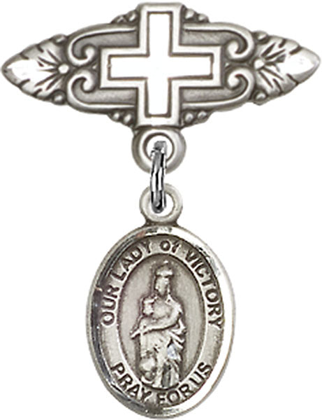 Our Lady of Victory Charm and Badge Pin with Cross