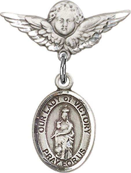 Our Lady of Victory Charm and Angel with Smaller Wings Badge Pin