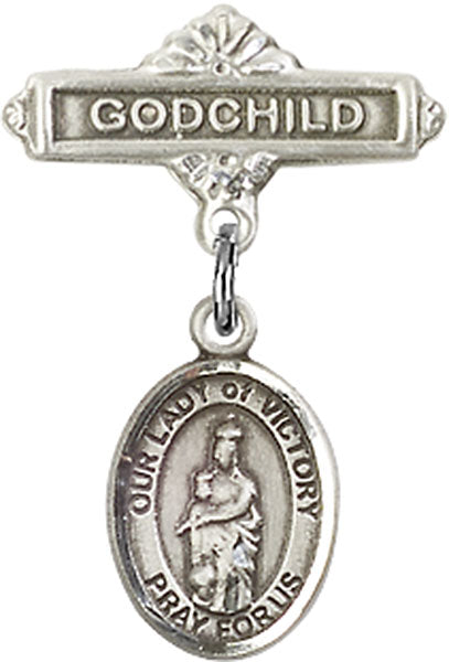 Our Lady of Victory Charm and Godchild Badge Pin