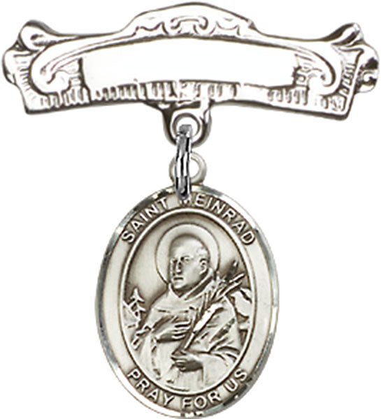 St. Meinrad of Einsideln Charm and Arched Polished Engravable Badge Pin