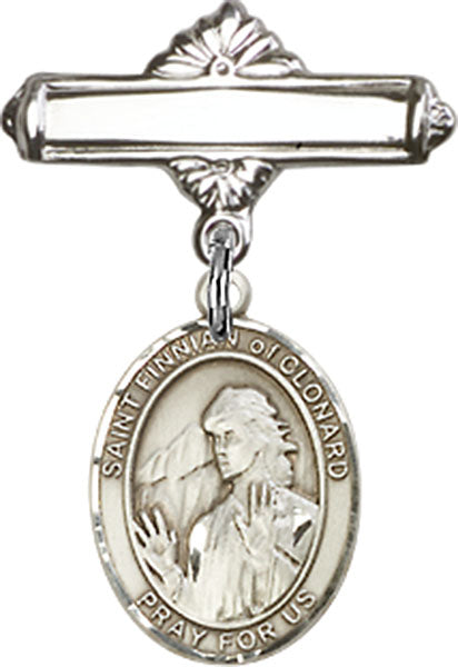St. Finnian of Clonard Charm and Polished Engravable Badge Pin