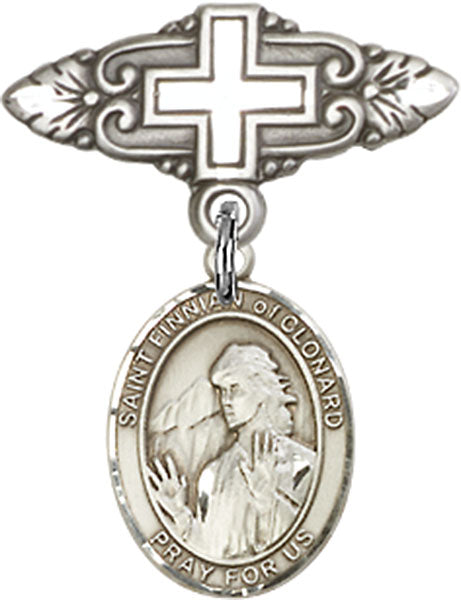 St. Finnian of Clonard Charm and Badge Pin with Cross