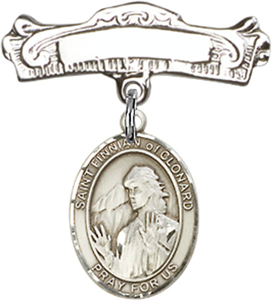 St. Finnian of Clonard Charm and Arched Polished Engravable Badge Pin