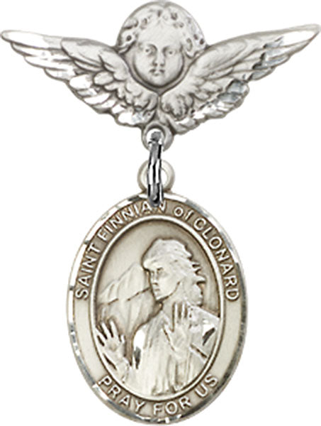 St. Finnian of Clonard Charm and Angel with Smaller Wings Badge Pin