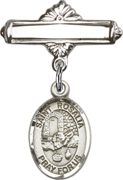 St. Rosalia Charm and Polished Engravable Badge Pin