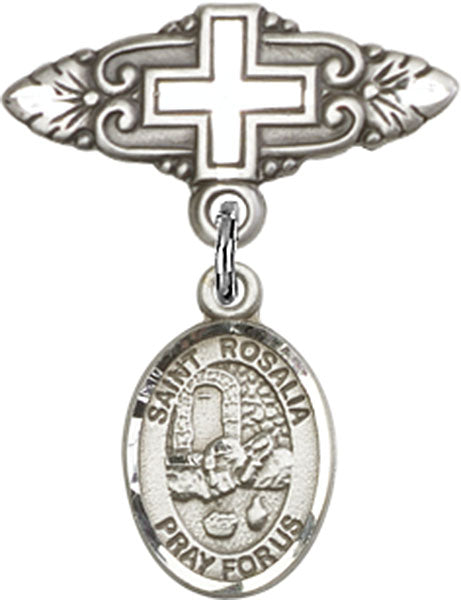 St. Rosalia Charm and Badge Pin with Cross