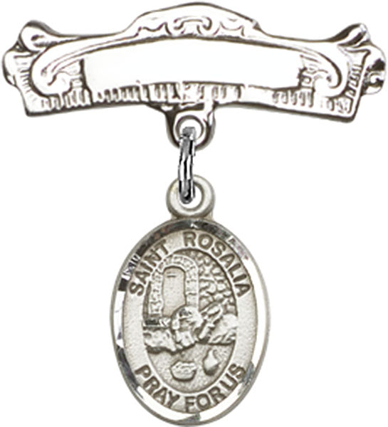 St. Rosalia Charm and Arched Polished Engravable Badge Pin
