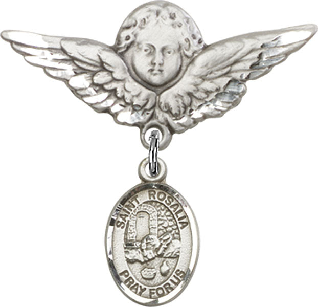 St. Rosalia Charm and Angel with Larger Wings Badge Pin