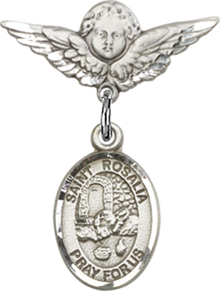St. Rosalia Charm and Angel with Smaller Wings Badge Pin