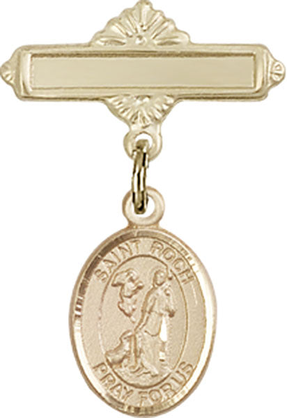 St. Roch Charm and Polished Engravable Badge Pin