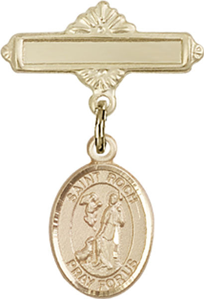 St. Roch Charm and Polished Engravable Badge Pin