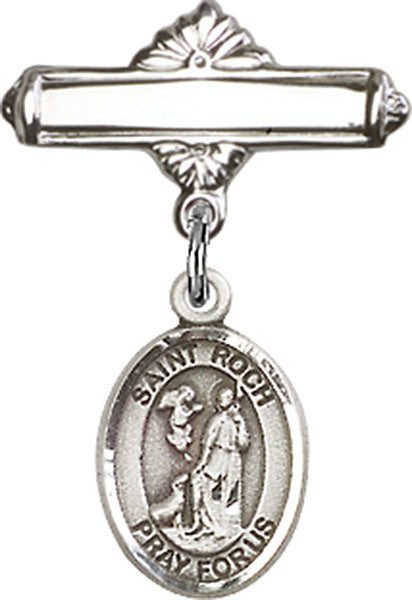 St. Roch Charm and Polished Engravable Badge Pin