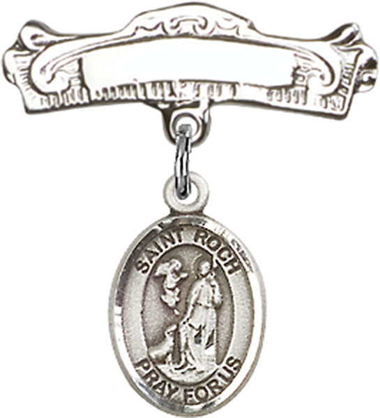 St. Roch Charm and Arched Polished Engravable Badge Pin