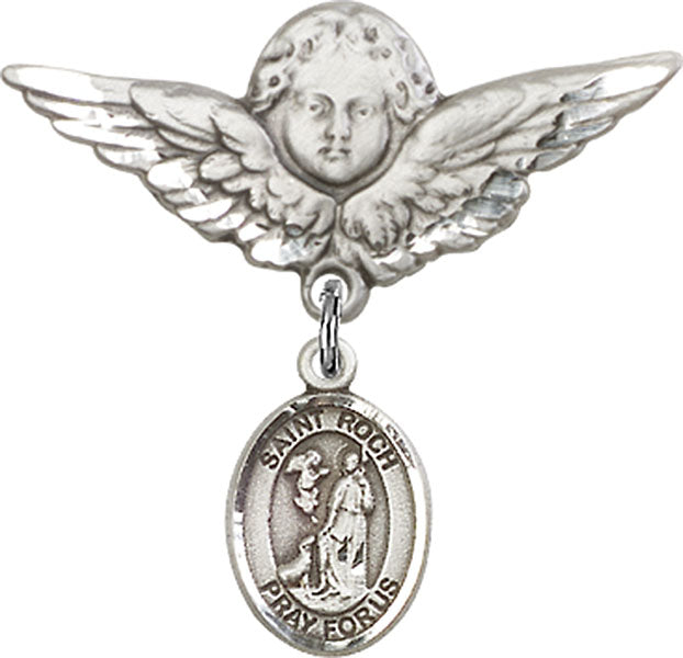 St. Roch Charm and Angel with Larger Wings Badge Pin