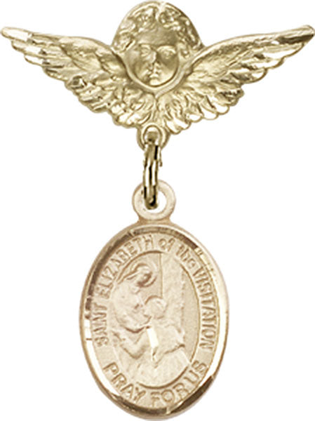 St. Elizabeth of the Visitation Charm and Angel with Smaller Wings Badge Pin