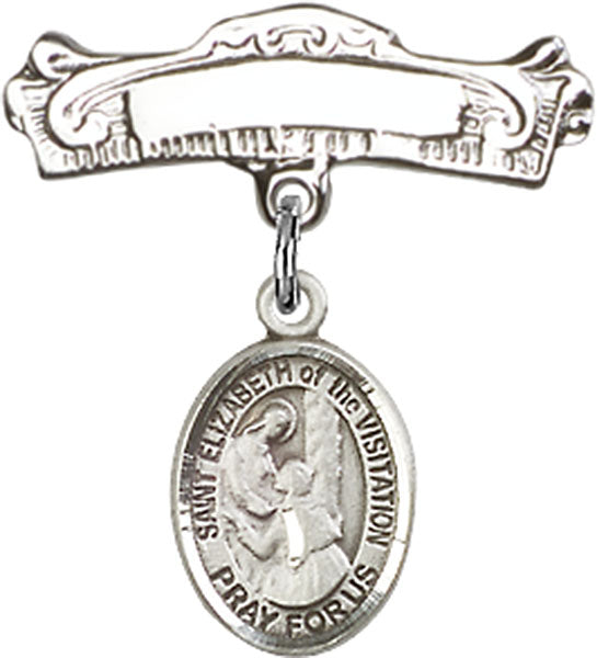 St. Elizabeth of the Visitation Charm and Arched Polished Engravable Badge Pin
