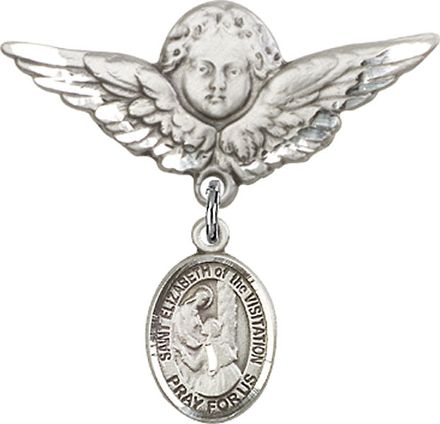 St. Elizabeth of the Visitation Charm and Angel with Larger Wings Badge Pin