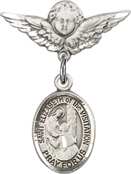 St. Elizabeth of the Visitation Charm and Angel with Smaller Wings Badge Pin