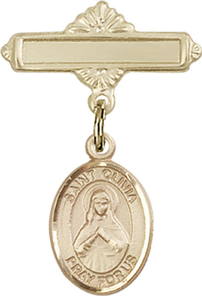 St. Olivia Charm and Polished Engravable Badge Pin