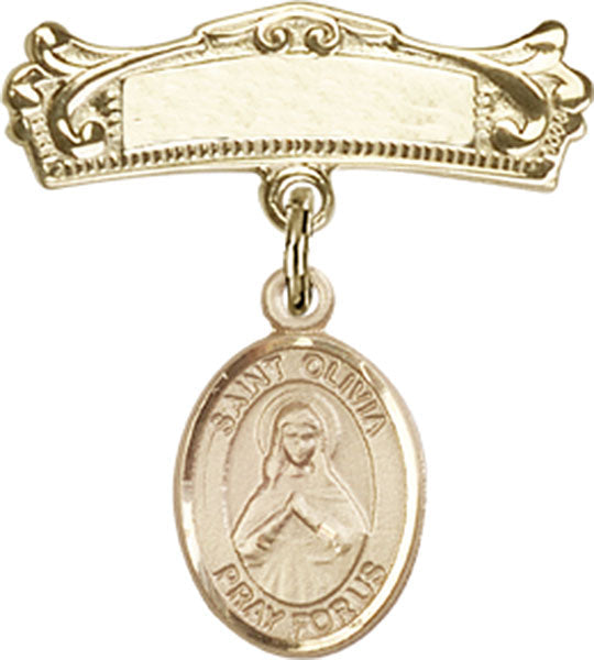 St. Olivia Charm and Arched Polished Engravable Badge Pin
