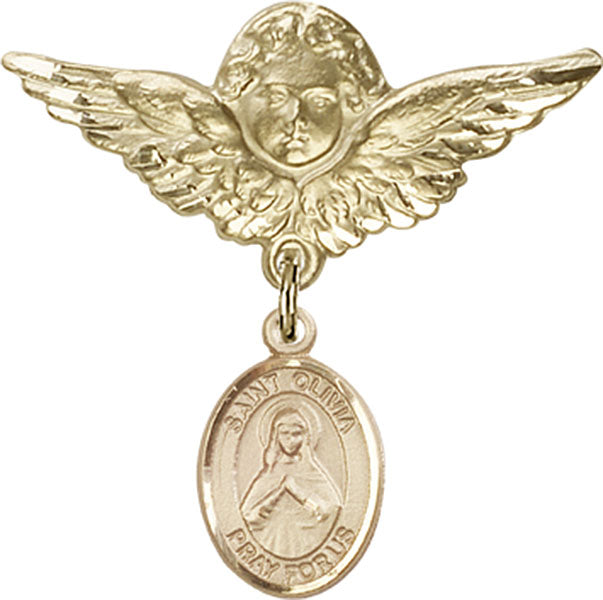St. Olivia Charm and Angel with Larger Wings Badge Pin
