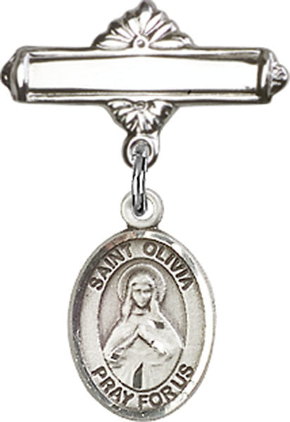 St. Olivia Charm and Polished Engravable Badge Pin
