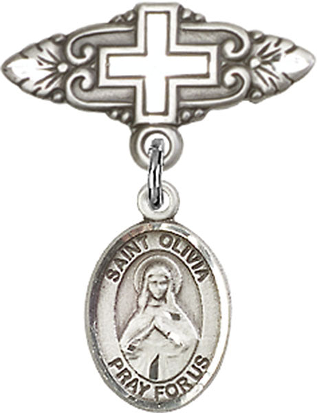 St. Olivia Charm and Badge Pin with Cross