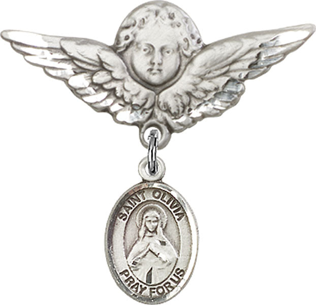 St. Olivia Charm and Angel with Larger Wings Badge Pin