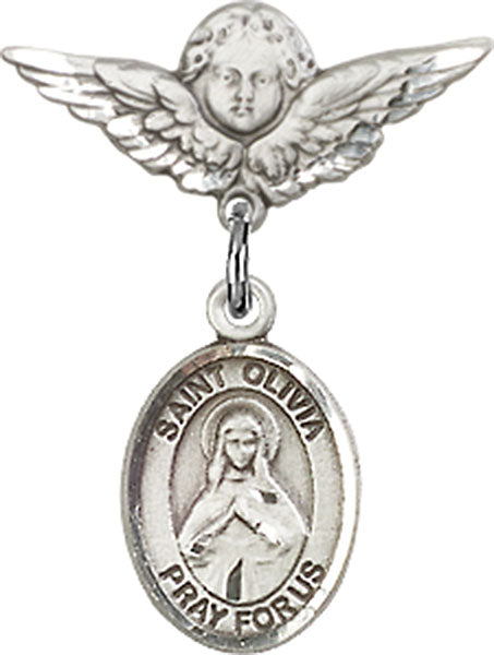 St. Olivia Charm and Angel with Smaller Wings Badge Pin