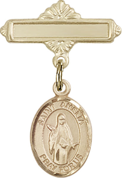 St. Amelia Charm and Polished Engravable Badge Pin