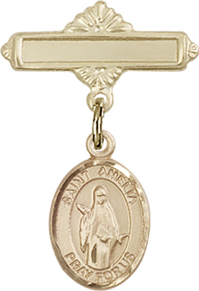 St. Amelia Charm and Polished Engravable Badge Pin